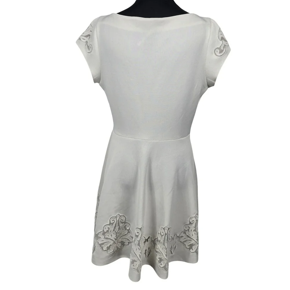Free People White Lace Applique Fit‎ Flare Mini Dress Womens Medium Boho Chic